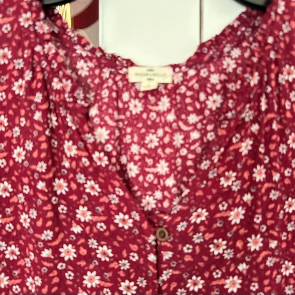 Maiaon & Belle Floral Burgundy Women's Boho Top 3/4 Length puffy sleeves - Picture 3 of 6